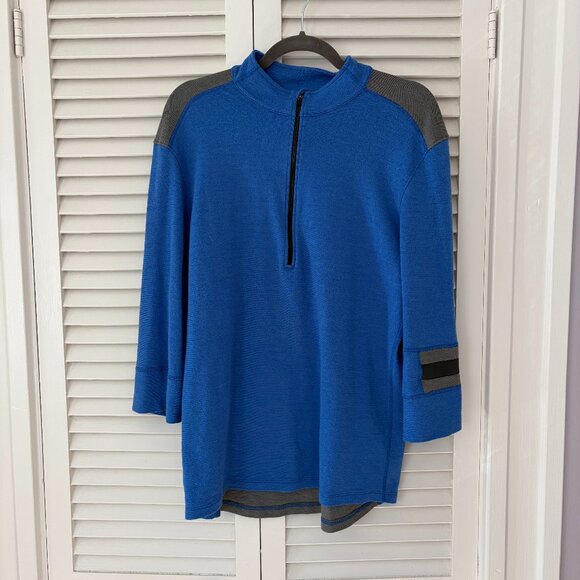Ibex half-zip pullover top sweater shirt large merino wool grey blue cycling men - Picture 1 of 11